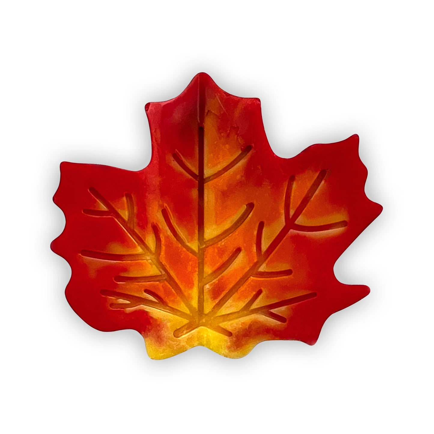 Chocolate maple leaf, overlaid with blended fall colours of yellow, orange and red.