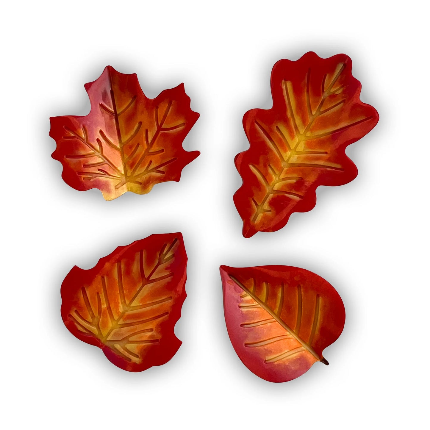 Chocolate maple, oak, ash and aspen leaves, overlaid with blended fall colours of yellow, orange and red.
