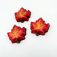 Selection of chocolate maple leaves, hand-painted in a blend of yellow, orange and red fall seasonal colours.